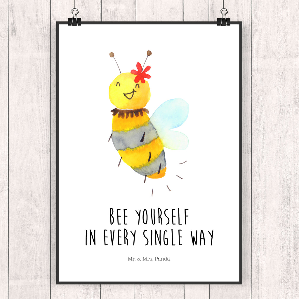 Poster Biene Blume Poster, Wandposter, Bild, Wanddeko, Küchenposter, Kinderposter, Wanddeko Bild, Raumdekoration, Wanddekoration, Handgemaltes Poster, Mr. & Mrs. Panda Poster, Designposter, Kunstdruck, Posterdruck, Biene, Wespe, Hummel