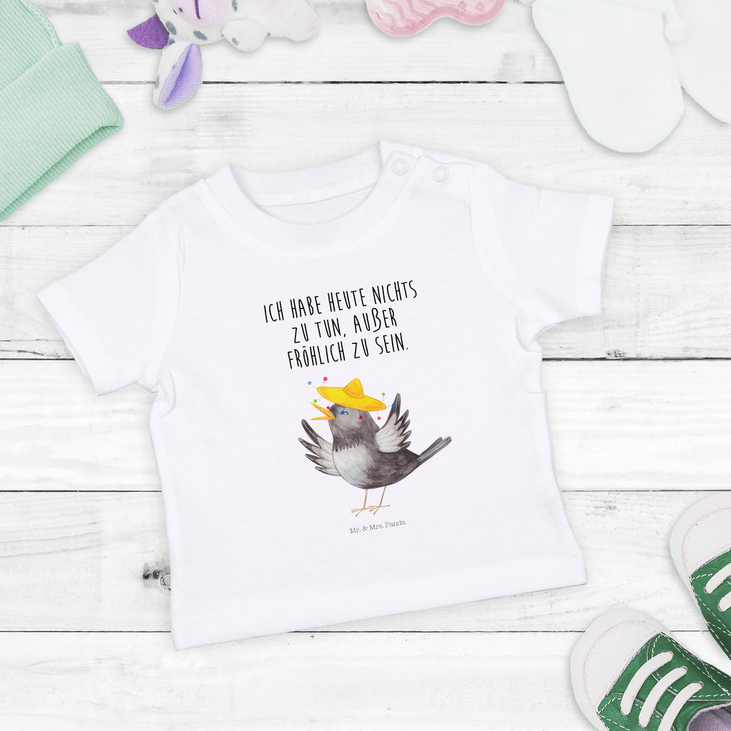 Organic Baby Shirt Rabe mit Sombrero Baby T-Shirt, Jungen Baby T-Shirt, Mädchen Baby T-Shirt, Shirt, Tiermotive, Gute Laune, lustige Sprüche, Tiere, Rabe, Vogel, Vögel, Spruch positiv, fröhlich sein, glücklich sein, Glück Spruch, froh, Elster, Motivation