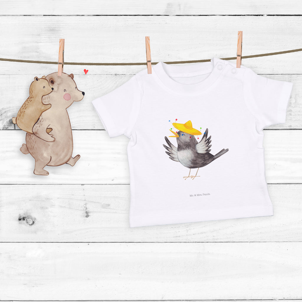Organic Baby Shirt Rabe mit Sombrero Baby T-Shirt, Jungen Baby T-Shirt, Mädchen Baby T-Shirt, Shirt, Tiermotive, Gute Laune, lustige Sprüche, Tiere, Rabe, Vogel, Vögel, Spruch positiv, fröhlich sein, glücklich sein, Glück Spruch, froh, Elster, Motivation