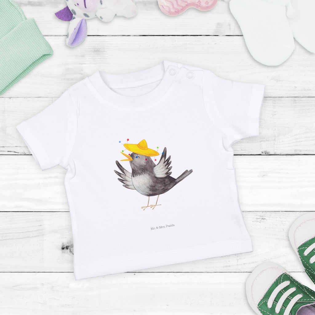 Organic Baby Shirt Rabe mit Sombrero Baby T-Shirt, Jungen Baby T-Shirt, Mädchen Baby T-Shirt, Shirt, Tiermotive, Gute Laune, lustige Sprüche, Tiere, Rabe, Vogel, Vögel, Spruch positiv, fröhlich sein, glücklich sein, Glück Spruch, froh, Elster, Motivation