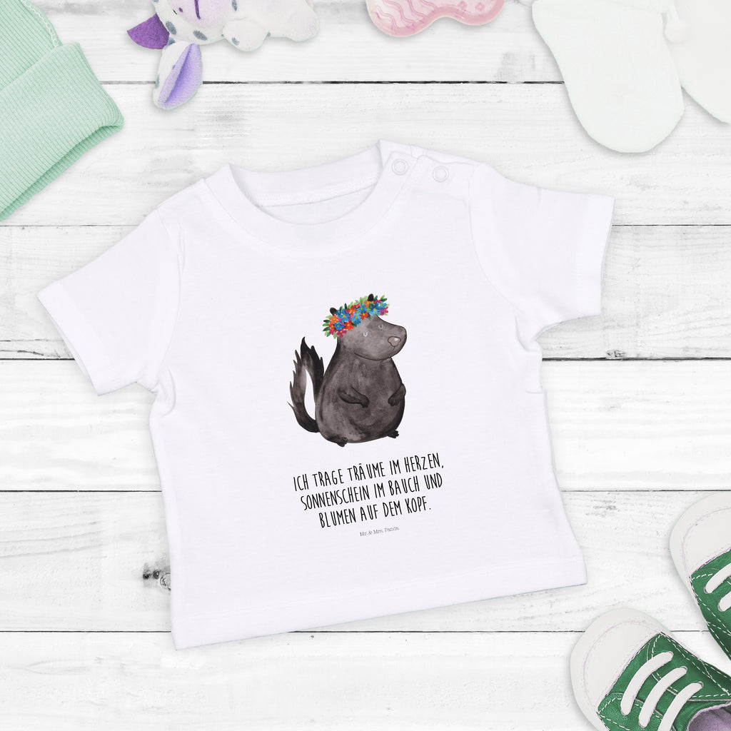 Organic Baby Shirt Stinktier Blumenmaedchen Baby T-Shirt, Jungen Baby T-Shirt, Mädchen Baby T-Shirt, Shirt, Stinktier, Skunk, Wildtier, Raubtier, Stinker, Stinki, Yoga, Namaste, Lebe, Liebe, Lache