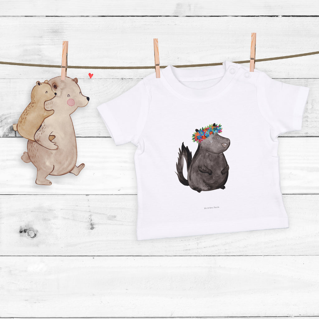 Organic Baby Shirt Stinktier Blumenmaedchen Baby T-Shirt, Jungen Baby T-Shirt, Mädchen Baby T-Shirt, Shirt, Stinktier, Skunk, Wildtier, Raubtier, Stinker, Stinki, Yoga, Namaste, Lebe, Liebe, Lache