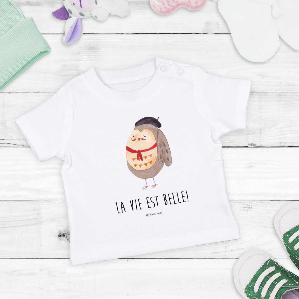 Organic Baby Shirt Eule Französisch Baby T-Shirt, Jungen Baby T-Shirt, Mädchen Baby T-Shirt, Shirt, Eule, Eulen, Eule Deko, Owl, hibou, La vie est belle, das Leben ist schön, Spruch schön, Spruch Französisch, Frankreich