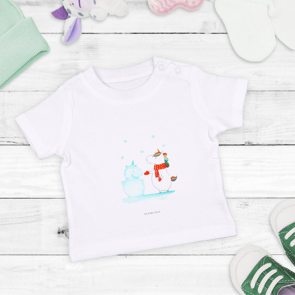 Organic Baby Shirt Einhorn Schneemann Baby T-Shirt, Jungen Baby T-Shirt, Mädchen Baby T-Shirt, Shirt, Einhorn, Einhörner, Einhorn Deko, Pegasus, Unicorn, Schneemann, Winter, Schnee, Kuchen, Weihnachten, kalt, Mütze, Handschuhe, X-Mas