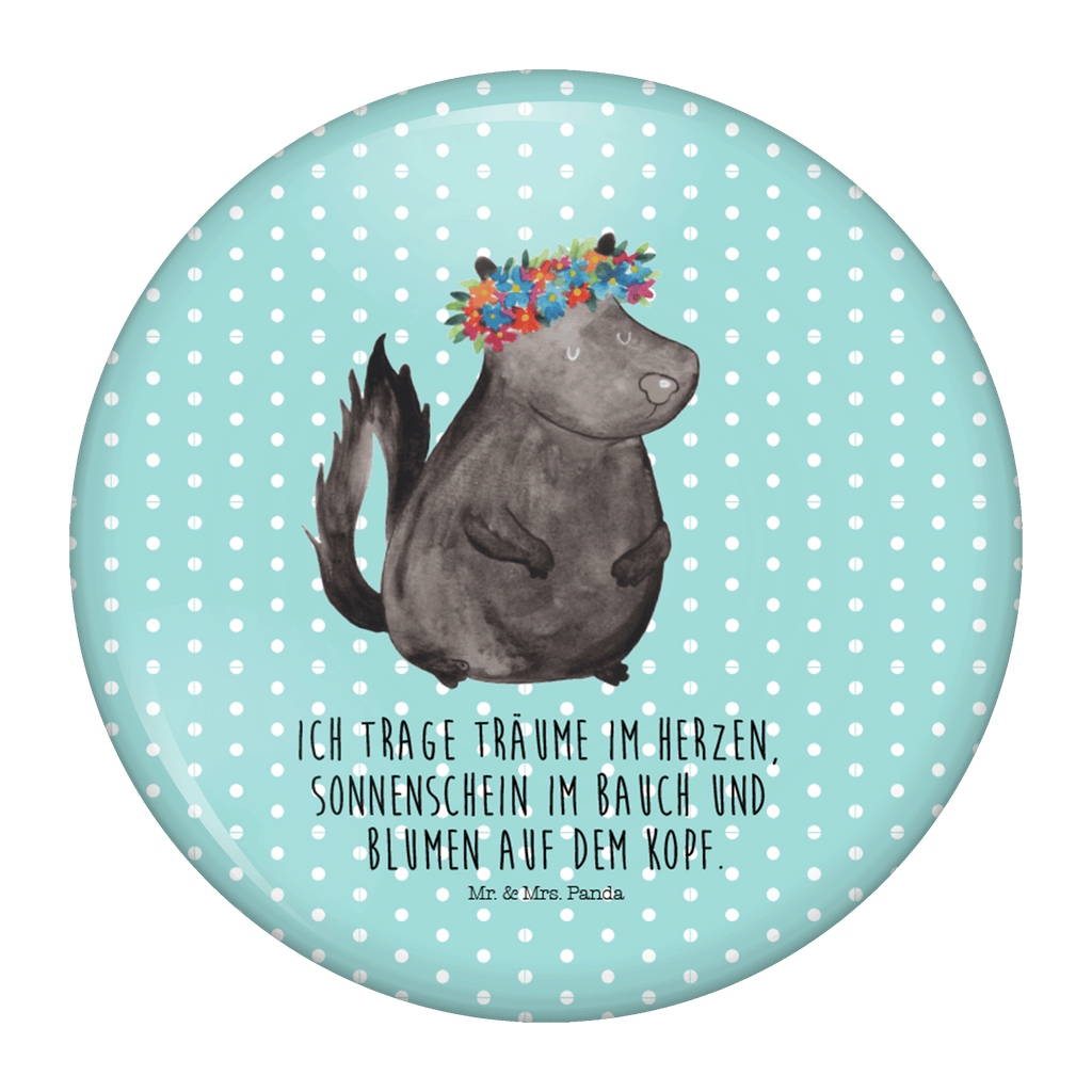 50mm Button Stinktier Blumenmaedchen 50mm Button, Button, Pin, Anstecknadel, Stinktier, Skunk, Wildtier, Raubtier, Stinker, Stinki, Yoga, Namaste, Lebe, Liebe, Lache