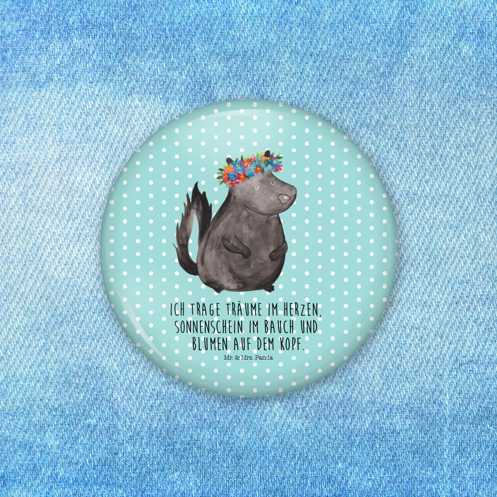 50mm Button Stinktier Blumenmaedchen 50mm Button, Button, Pin, Anstecknadel, Stinktier, Skunk, Wildtier, Raubtier, Stinker, Stinki, Yoga, Namaste, Lebe, Liebe, Lache