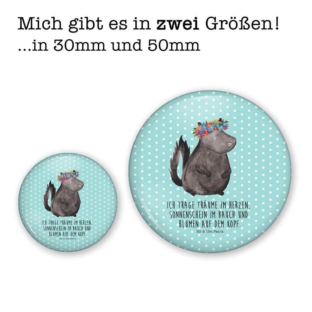 50mm Button Stinktier Blumenmaedchen 50mm Button, Button, Pin, Anstecknadel, Stinktier, Skunk, Wildtier, Raubtier, Stinker, Stinki, Yoga, Namaste, Lebe, Liebe, Lache