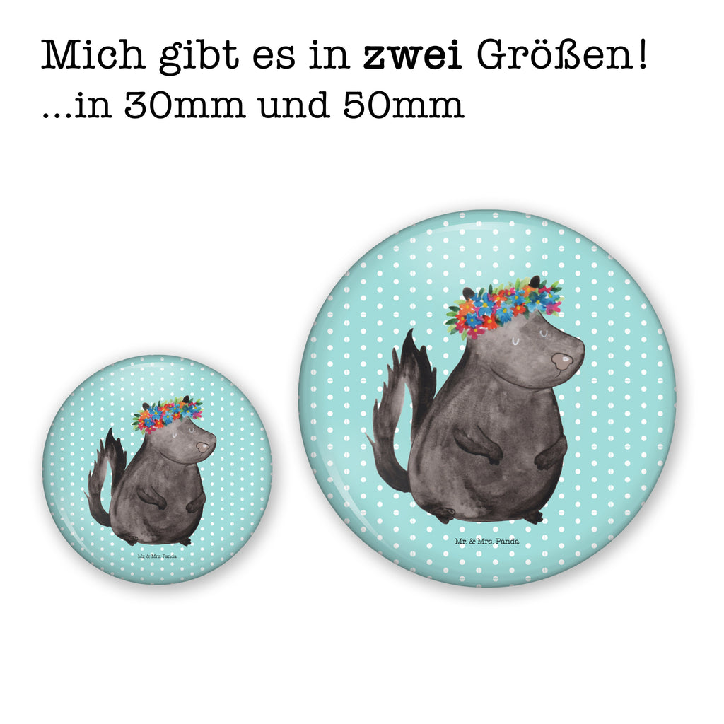50mm Button Stinktier Blumenmaedchen 50mm Button, Button, Pin, Anstecknadel, Stinktier, Skunk, Wildtier, Raubtier, Stinker, Stinki, Yoga, Namaste, Lebe, Liebe, Lache