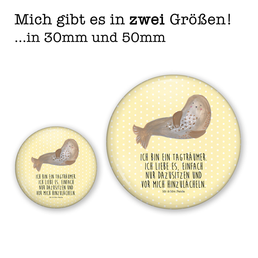50mm Button Robbe lachend 50mm Button, Button, Pin, Anstecknadel, Tiermotive, Gute Laune, lustige Sprüche, Tiere, Robbe, Robben, Seehund, Strand, Meerestier, Ostsee, Nordsee