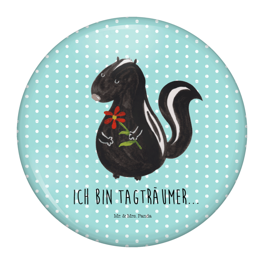 50mm Button Stinktier Blume 50mm Button, Button, Pin, Anstecknadel, Stinktier, Skunk, Wildtier, Raubtier, Stinker, Stinki, Tagträumer, verträumt, Dreams, Träume