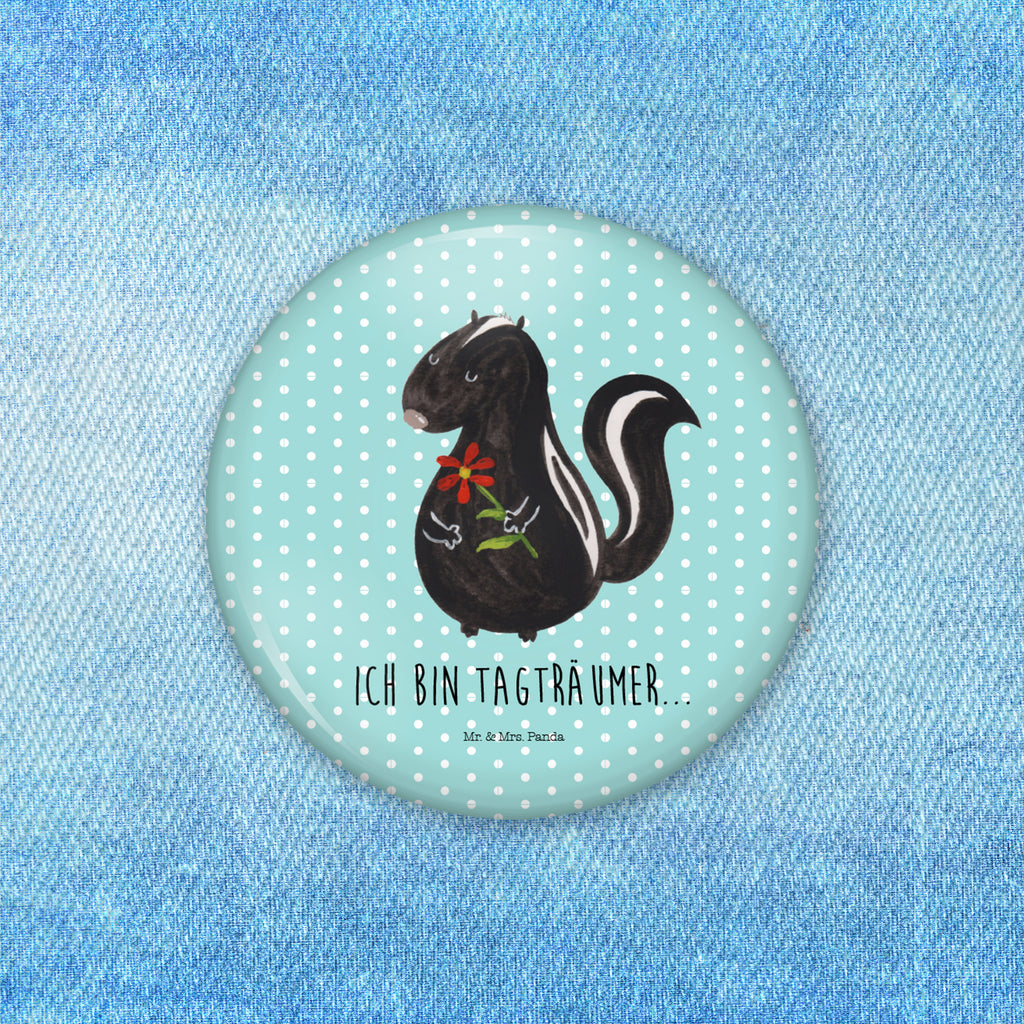 50mm Button Stinktier Blume 50mm Button, Button, Pin, Anstecknadel, Stinktier, Skunk, Wildtier, Raubtier, Stinker, Stinki, Tagträumer, verträumt, Dreams, Träume