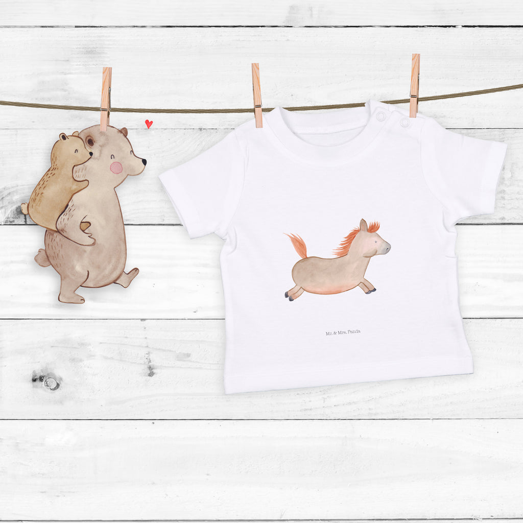 Organic Baby Shirt Pferd springt Baby T-Shirt, Jungen Baby T-Shirt, Mädchen Baby T-Shirt, Shirt, Bauernhof, Hoftiere, Landwirt, Landwirtin, Pferd, Pony, Pferde, Stall, Pferdestall, ausreiten, reiten, Pferdebesitzer