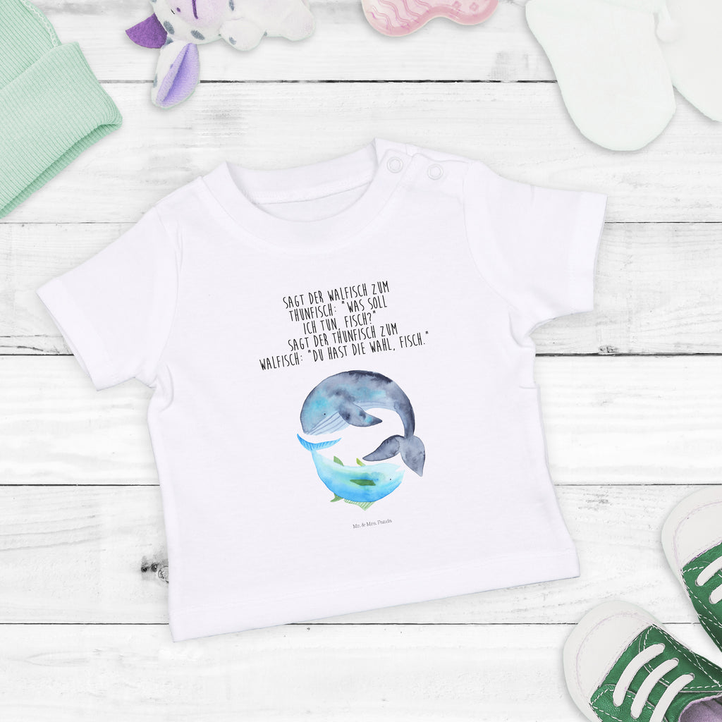 Organic Baby Shirt Walfisch & Thunfisch Baby T-Shirt, Jungen Baby T-Shirt, Mädchen Baby T-Shirt, Shirt, Tiermotive, Gute Laune, lustige Sprüche, Tiere, Wal, Wahl, Tunfisch, Wortwitz lustig, Spruch lustig, Flachwitz, Witz, Spruch des Tages, Flachwitz Geschenk