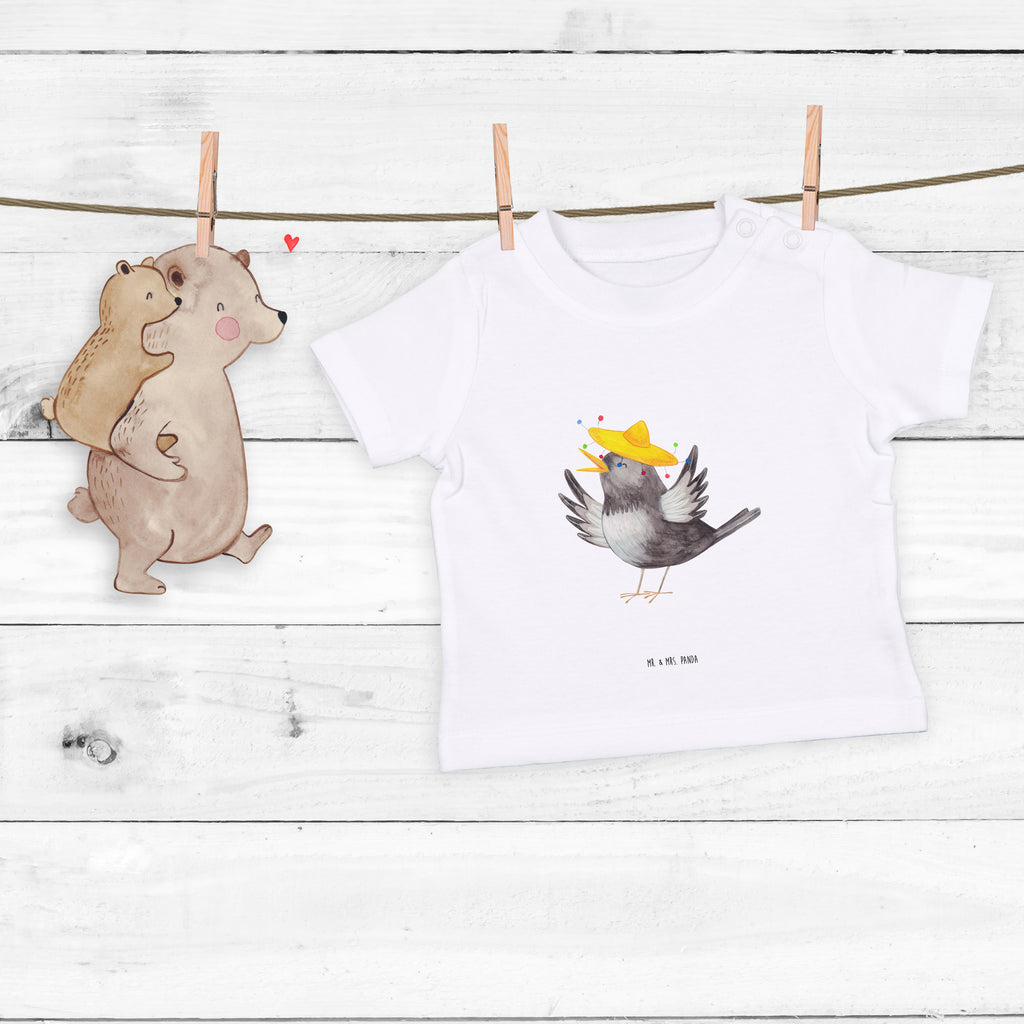 Organic Baby Shirt Rabe mit Sombrero Baby T-Shirt, Jungen Baby T-Shirt, Mädchen Baby T-Shirt, Shirt, Tiermotive, Gute Laune, lustige Sprüche, Tiere, Rabe, Vogel, Vögel, Spruch positiv, fröhlich sein, glücklich sein, Glück Spruch, froh, Elster, Motivation