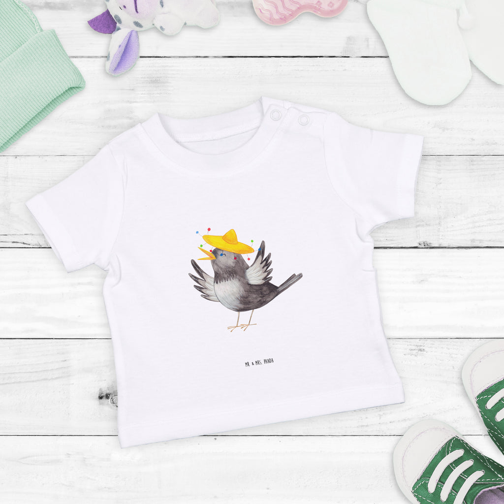 Organic Baby Shirt Rabe mit Sombrero Baby T-Shirt, Jungen Baby T-Shirt, Mädchen Baby T-Shirt, Shirt, Tiermotive, Gute Laune, lustige Sprüche, Tiere, Rabe, Vogel, Vögel, Spruch positiv, fröhlich sein, glücklich sein, Glück Spruch, froh, Elster, Motivation