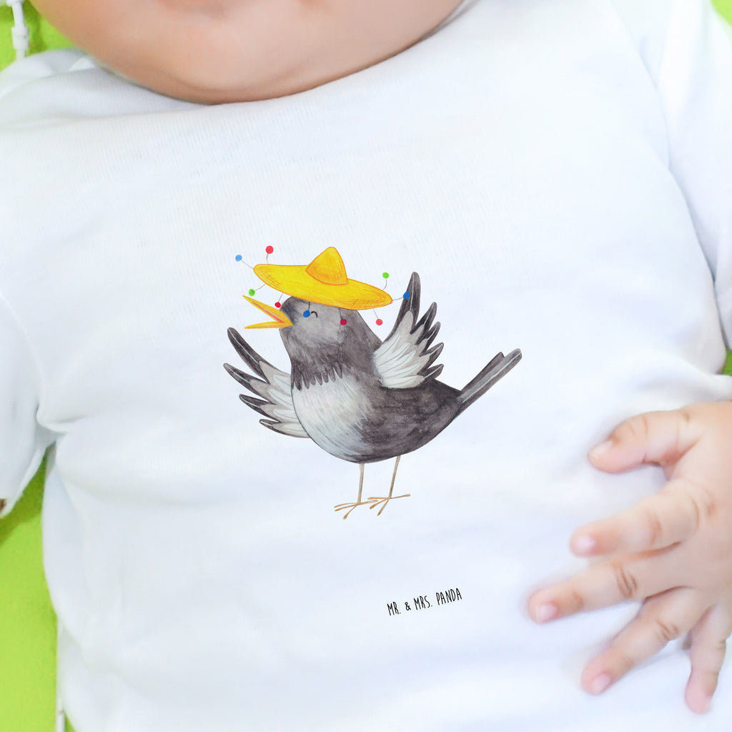 Organic Baby Shirt Rabe mit Sombrero Baby T-Shirt, Jungen Baby T-Shirt, Mädchen Baby T-Shirt, Shirt, Tiermotive, Gute Laune, lustige Sprüche, Tiere, Rabe, Vogel, Vögel, Spruch positiv, fröhlich sein, glücklich sein, Glück Spruch, froh, Elster, Motivation
