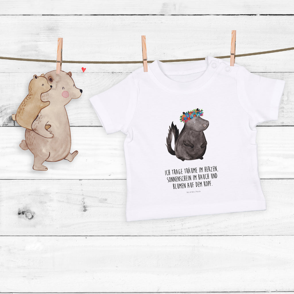 Organic Baby Shirt Stinktier Blumenmaedchen Baby T-Shirt, Jungen Baby T-Shirt, Mädchen Baby T-Shirt, Shirt, Stinktier, Skunk, Wildtier, Raubtier, Stinker, Stinki, Yoga, Namaste, Lebe, Liebe, Lache