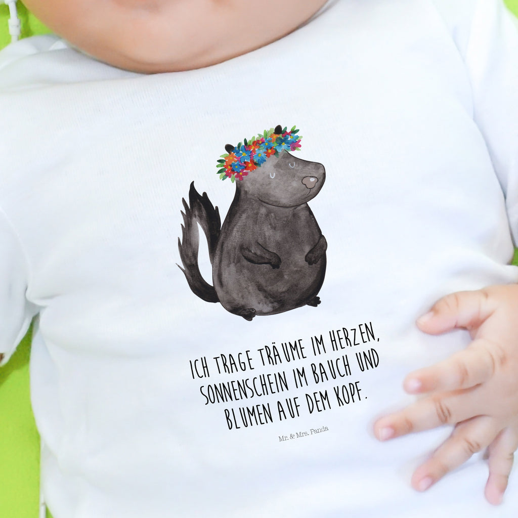 Organic Baby Shirt Stinktier Blumenmaedchen Baby T-Shirt, Jungen Baby T-Shirt, Mädchen Baby T-Shirt, Shirt, Stinktier, Skunk, Wildtier, Raubtier, Stinker, Stinki, Yoga, Namaste, Lebe, Liebe, Lache