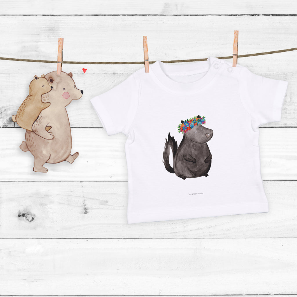 Organic Baby Shirt Stinktier Blumenmaedchen Baby T-Shirt, Jungen Baby T-Shirt, Mädchen Baby T-Shirt, Shirt, Stinktier, Skunk, Wildtier, Raubtier, Stinker, Stinki, Yoga, Namaste, Lebe, Liebe, Lache