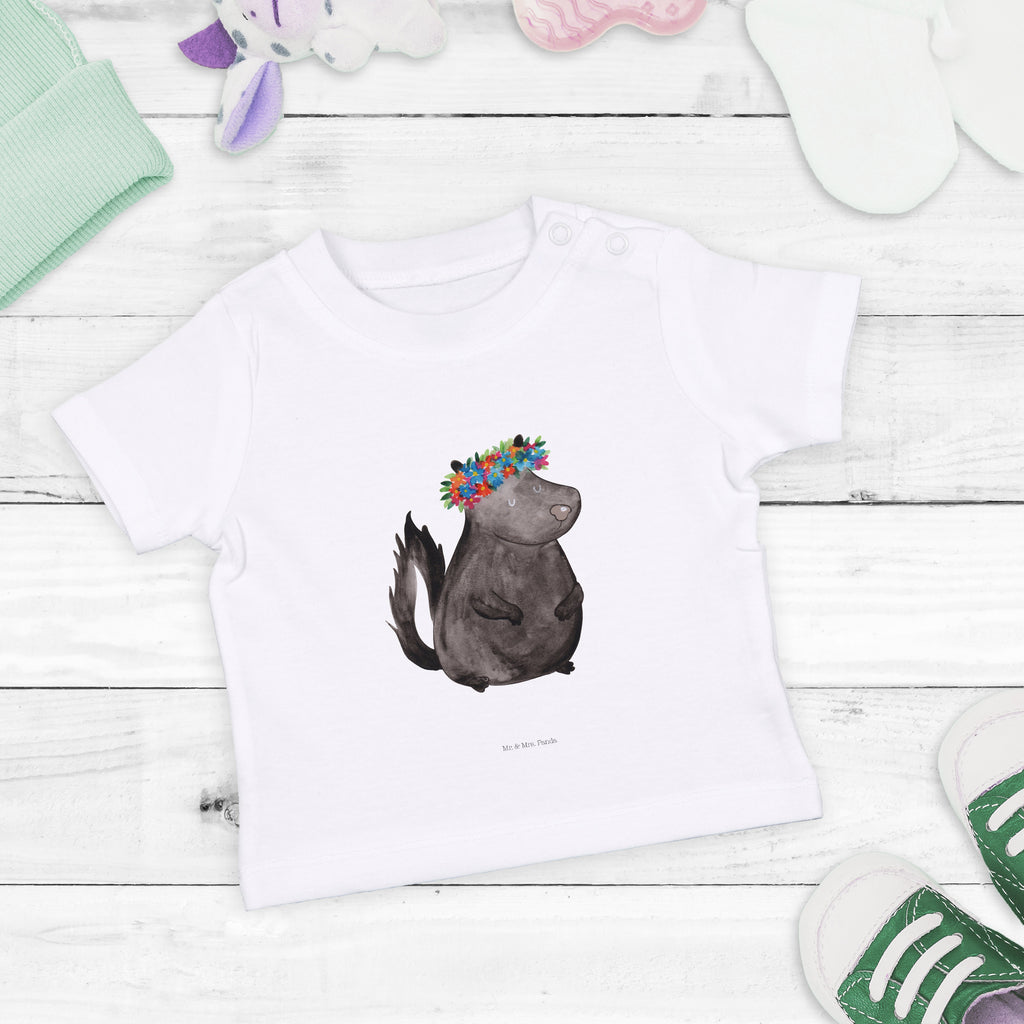 Organic Baby Shirt Stinktier Blumenmaedchen Baby T-Shirt, Jungen Baby T-Shirt, Mädchen Baby T-Shirt, Shirt, Stinktier, Skunk, Wildtier, Raubtier, Stinker, Stinki, Yoga, Namaste, Lebe, Liebe, Lache
