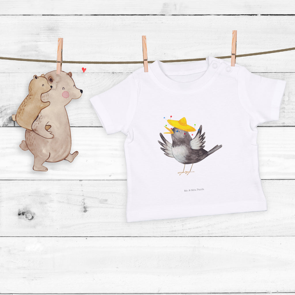 Organic Baby Shirt Rabe mit Sombrero Baby T-Shirt, Jungen Baby T-Shirt, Mädchen Baby T-Shirt, Shirt, Tiermotive, Gute Laune, lustige Sprüche, Tiere, Rabe, Vogel, Vögel, Spruch positiv, fröhlich sein, glücklich sein, Glück Spruch, froh, Elster, Motivation