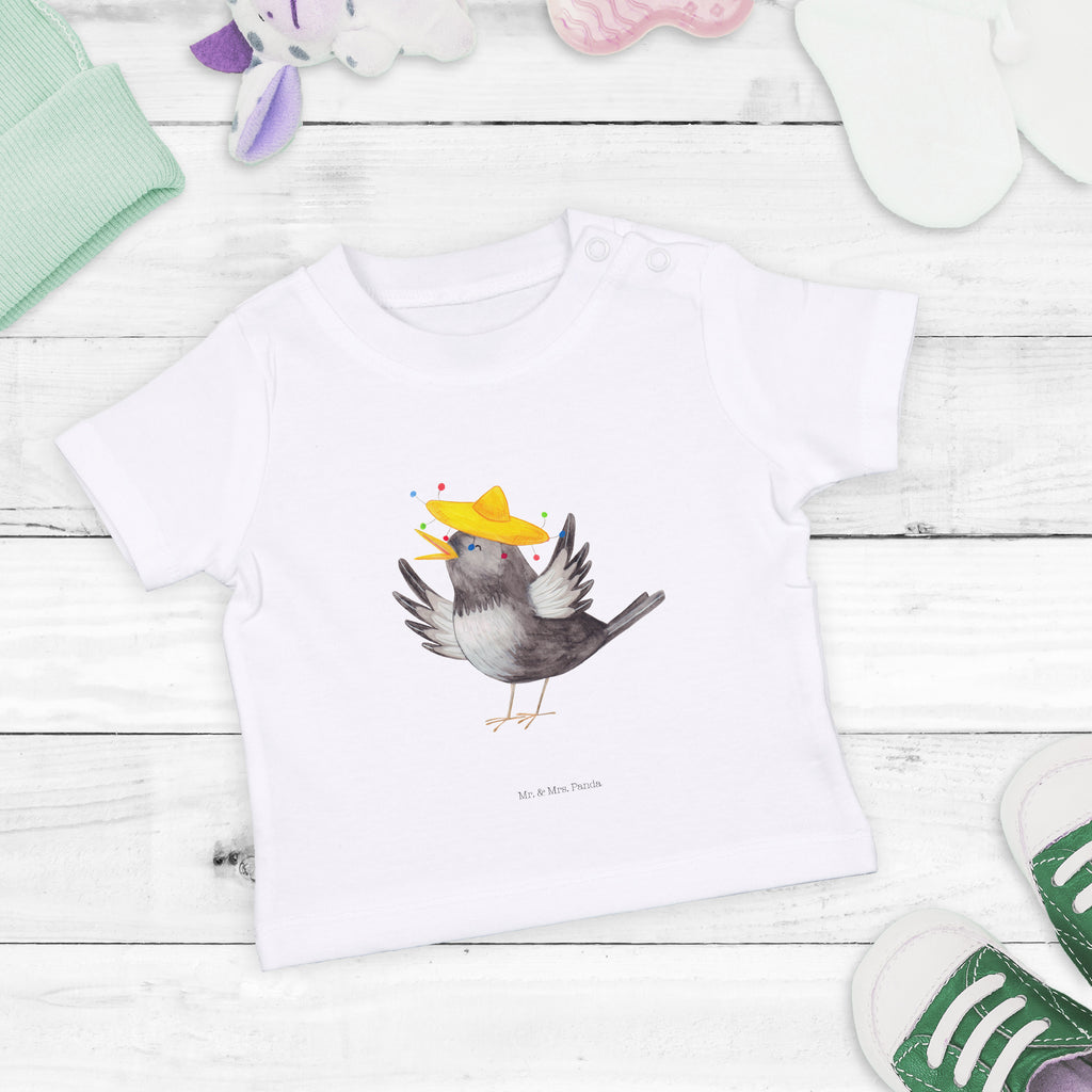 Organic Baby Shirt Rabe mit Sombrero Baby T-Shirt, Jungen Baby T-Shirt, Mädchen Baby T-Shirt, Shirt, Tiermotive, Gute Laune, lustige Sprüche, Tiere, Rabe, Vogel, Vögel, Spruch positiv, fröhlich sein, glücklich sein, Glück Spruch, froh, Elster, Motivation