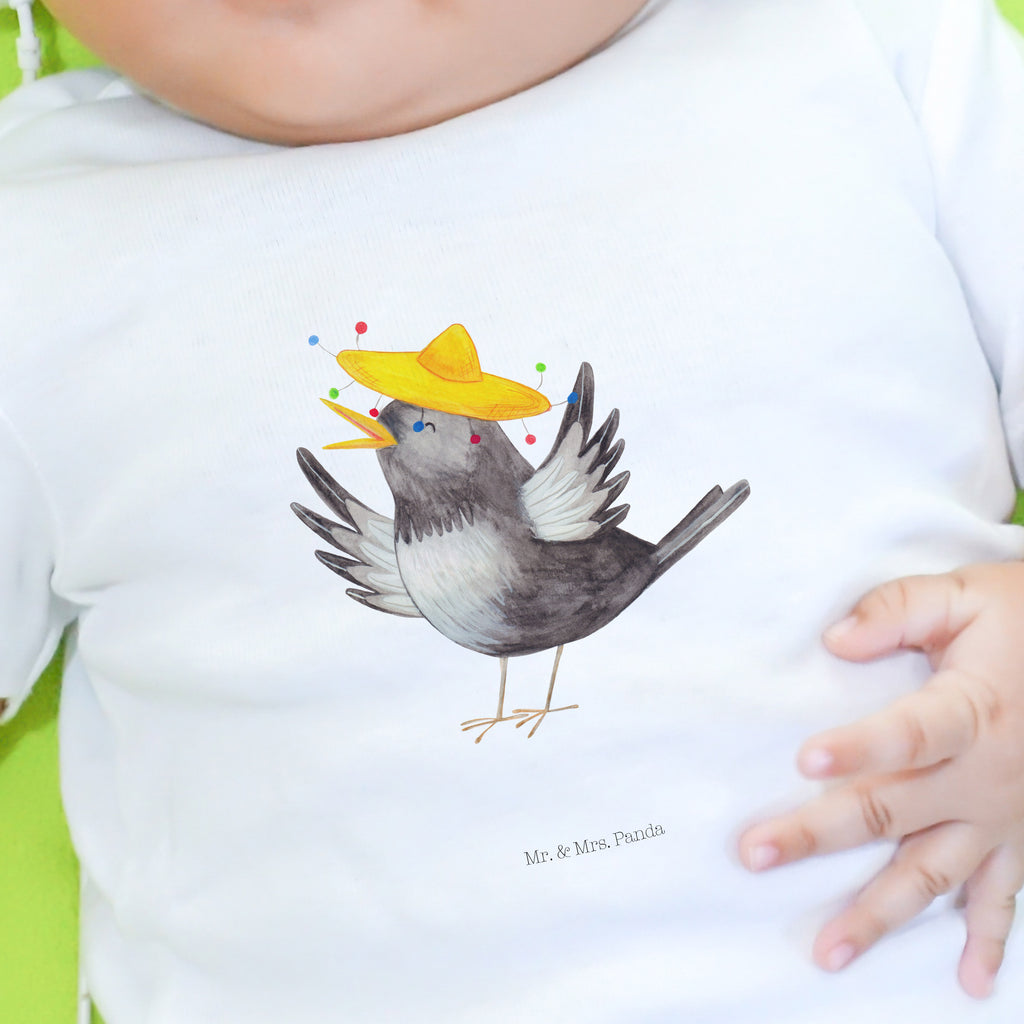 Organic Baby Shirt Rabe mit Sombrero Baby T-Shirt, Jungen Baby T-Shirt, Mädchen Baby T-Shirt, Shirt, Tiermotive, Gute Laune, lustige Sprüche, Tiere, Rabe, Vogel, Vögel, Spruch positiv, fröhlich sein, glücklich sein, Glück Spruch, froh, Elster, Motivation