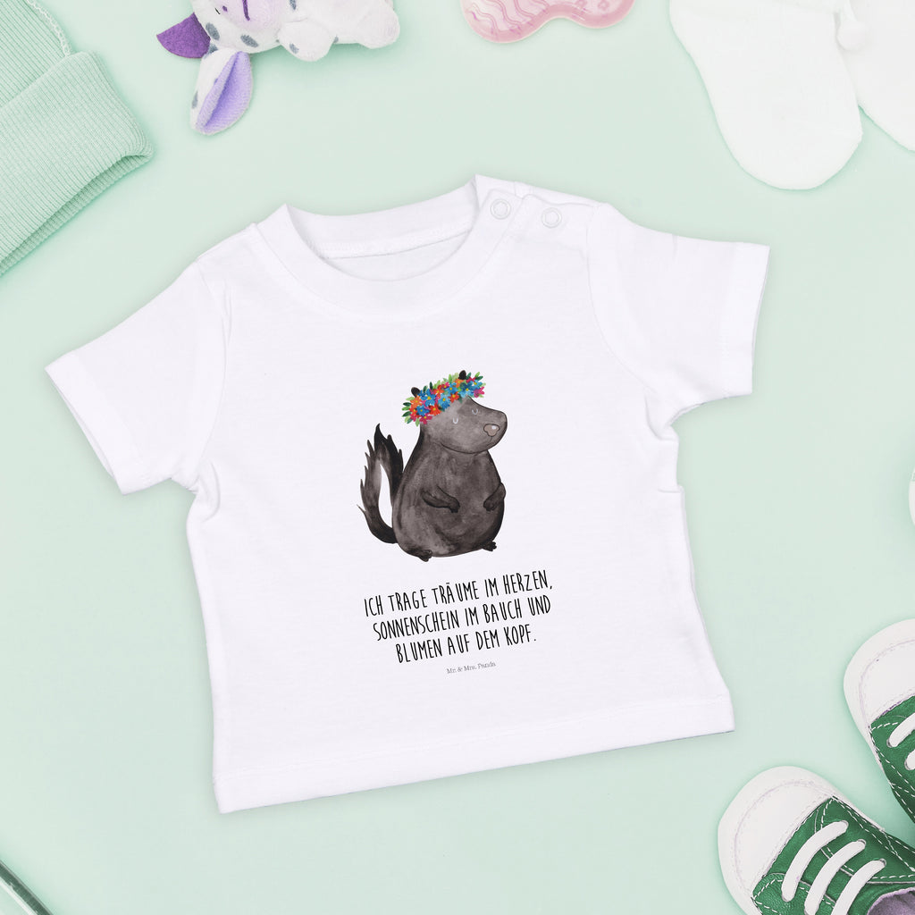 Organic Baby Shirt Stinktier Blumenmaedchen Baby T-Shirt, Jungen Baby T-Shirt, Mädchen Baby T-Shirt, Shirt, Stinktier, Skunk, Wildtier, Raubtier, Stinker, Stinki, Yoga, Namaste, Lebe, Liebe, Lache