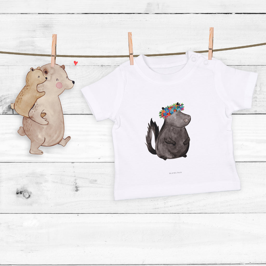 Organic Baby Shirt Stinktier Blumenmaedchen Baby T-Shirt, Jungen Baby T-Shirt, Mädchen Baby T-Shirt, Shirt, Stinktier, Skunk, Wildtier, Raubtier, Stinker, Stinki, Yoga, Namaste, Lebe, Liebe, Lache
