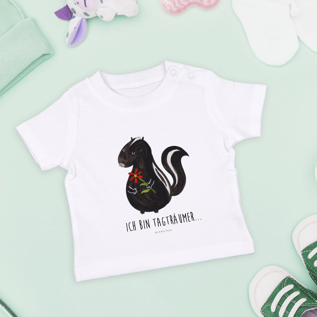 Organic Baby Shirt Stinktier Blume Baby T-Shirt, Jungen Baby T-Shirt, Mädchen Baby T-Shirt, Shirt, Stinktier, Skunk, Wildtier, Raubtier, Stinker, Stinki, Tagträumer, verträumt, Dreams, Träume