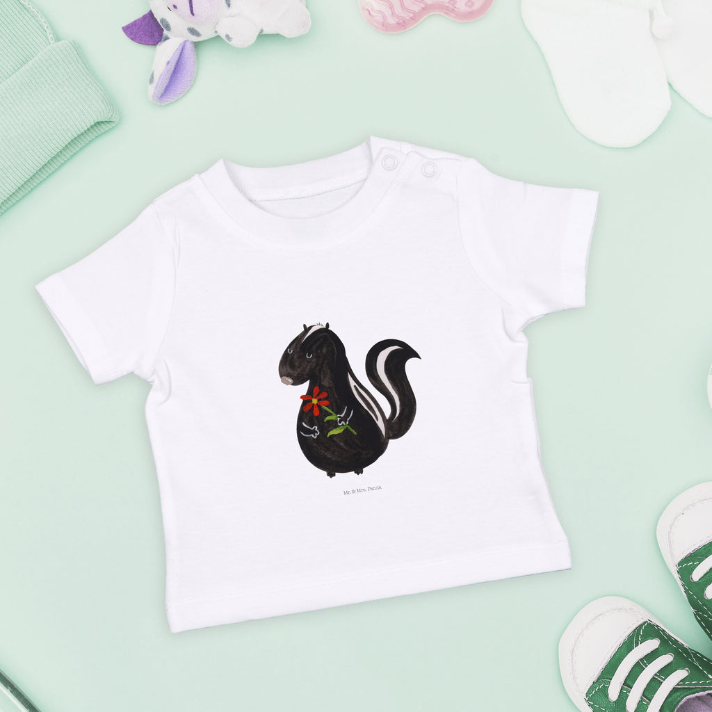Organic Baby Shirt Stinktier Blume Baby T-Shirt, Jungen Baby T-Shirt, Mädchen Baby T-Shirt, Shirt, Stinktier, Skunk, Wildtier, Raubtier, Stinker, Stinki, Tagträumer, verträumt, Dreams, Träume
