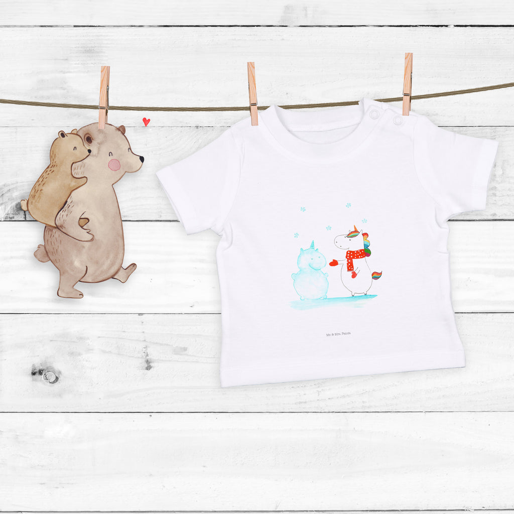 Organic Baby Shirt Einhorn Schneemann Baby T-Shirt, Jungen Baby T-Shirt, Mädchen Baby T-Shirt, Shirt, Einhorn, Einhörner, Einhorn Deko, Pegasus, Unicorn, Schneemann, Winter, Schnee, Kuchen, Weihnachten, kalt, Mütze, Handschuhe, X-Mas