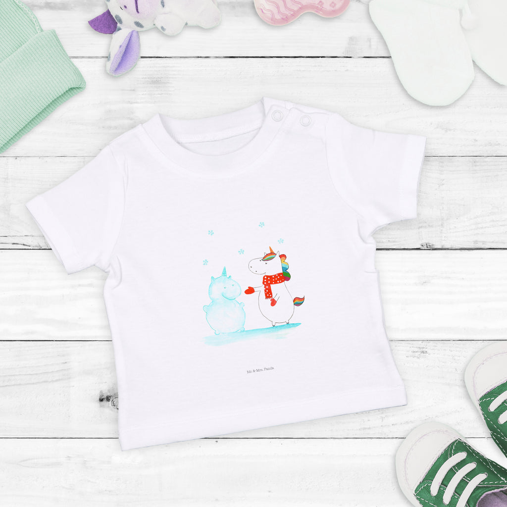 Organic Baby Shirt Einhorn Schneemann Baby T-Shirt, Jungen Baby T-Shirt, Mädchen Baby T-Shirt, Shirt, Einhorn, Einhörner, Einhorn Deko, Pegasus, Unicorn, Schneemann, Winter, Schnee, Kuchen, Weihnachten, kalt, Mütze, Handschuhe, X-Mas