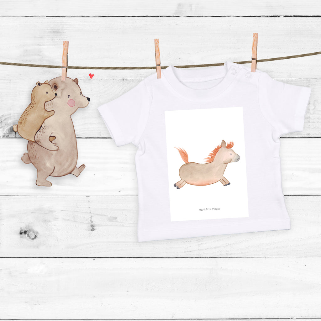 Organic Baby Shirt Pferd springt Baby T-Shirt, Jungen Baby T-Shirt, Mädchen Baby T-Shirt, Shirt, Bauernhof, Hoftiere, Landwirt, Landwirtin, Pferd, Pony, Pferde, Stall, Pferdestall, ausreiten, reiten, Pferdebesitzer