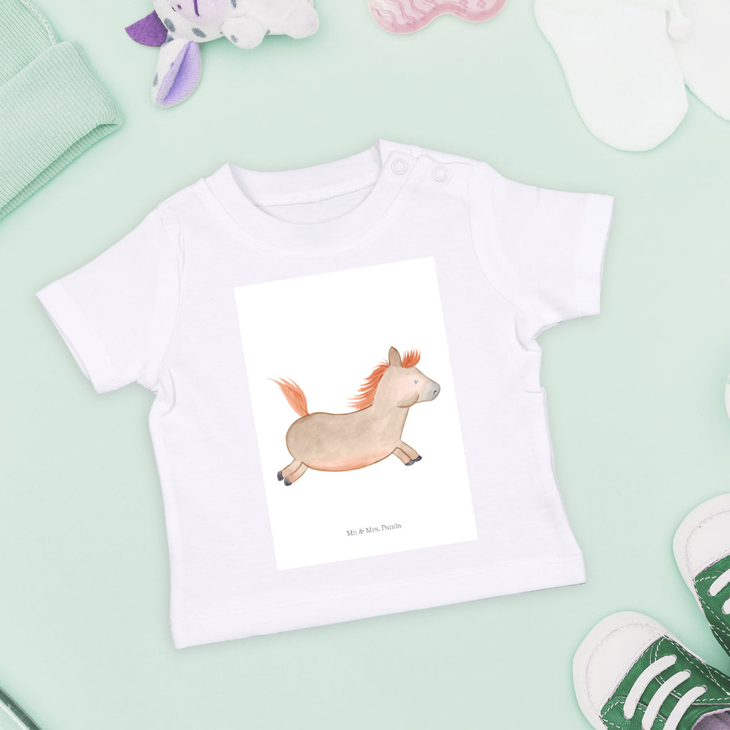 Organic Baby Shirt Pferd springt Baby T-Shirt, Jungen Baby T-Shirt, Mädchen Baby T-Shirt, Shirt, Bauernhof, Hoftiere, Landwirt, Landwirtin, Pferd, Pony, Pferde, Stall, Pferdestall, ausreiten, reiten, Pferdebesitzer