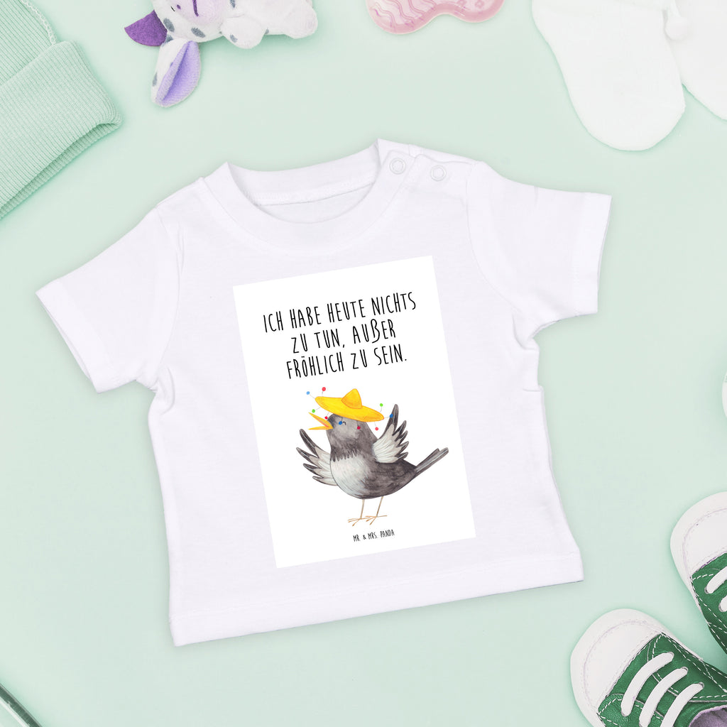 Organic Baby Shirt Rabe mit Sombrero Baby T-Shirt, Jungen Baby T-Shirt, Mädchen Baby T-Shirt, Shirt, Tiermotive, Gute Laune, lustige Sprüche, Tiere, Rabe, Vogel, Vögel, Spruch positiv, fröhlich sein, glücklich sein, Glück Spruch, froh, Elster, Motivation