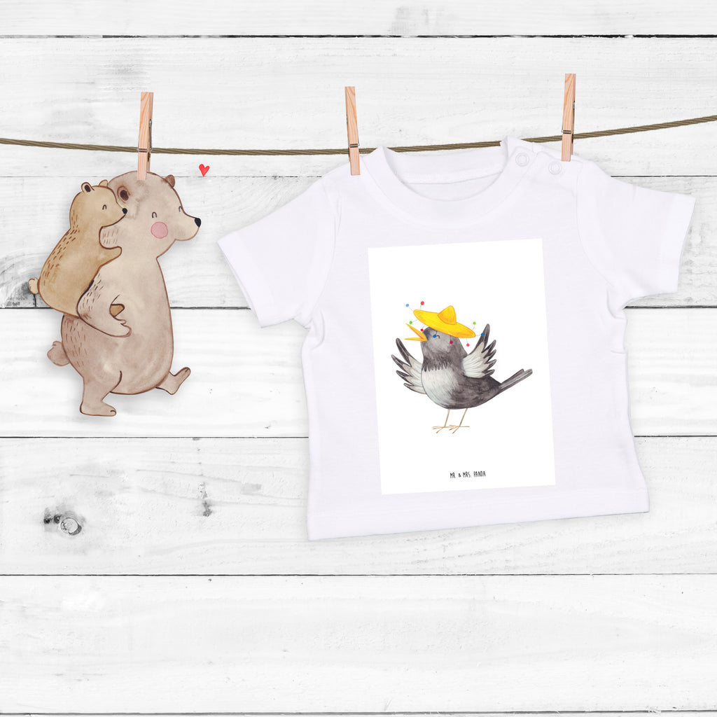 Organic Baby Shirt Rabe mit Sombrero Baby T-Shirt, Jungen Baby T-Shirt, Mädchen Baby T-Shirt, Shirt, Tiermotive, Gute Laune, lustige Sprüche, Tiere, Rabe, Vogel, Vögel, Spruch positiv, fröhlich sein, glücklich sein, Glück Spruch, froh, Elster, Motivation