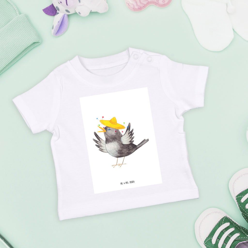 Organic Baby Shirt Rabe mit Sombrero Baby T-Shirt, Jungen Baby T-Shirt, Mädchen Baby T-Shirt, Shirt, Tiermotive, Gute Laune, lustige Sprüche, Tiere, Rabe, Vogel, Vögel, Spruch positiv, fröhlich sein, glücklich sein, Glück Spruch, froh, Elster, Motivation