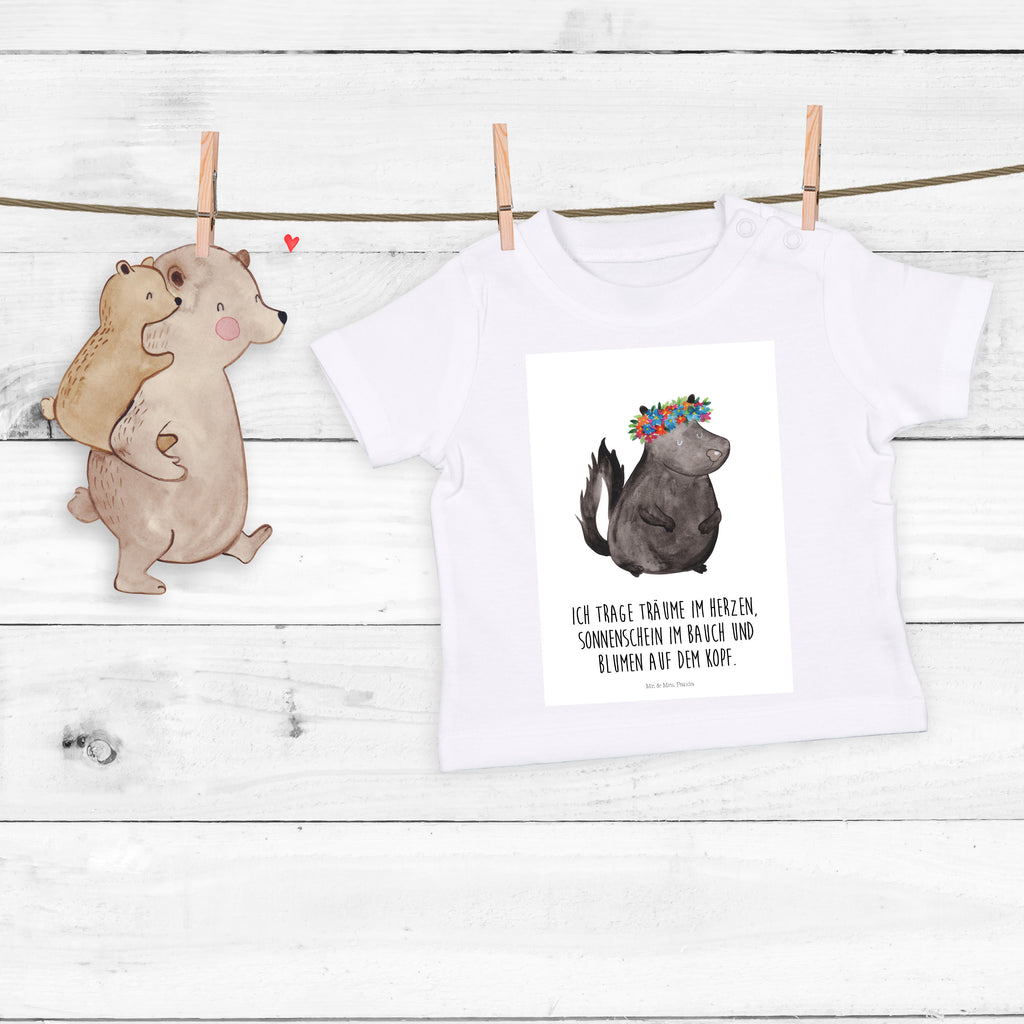 Organic Baby Shirt Stinktier Blumenmaedchen Baby T-Shirt, Jungen Baby T-Shirt, Mädchen Baby T-Shirt, Shirt, Stinktier, Skunk, Wildtier, Raubtier, Stinker, Stinki, Yoga, Namaste, Lebe, Liebe, Lache