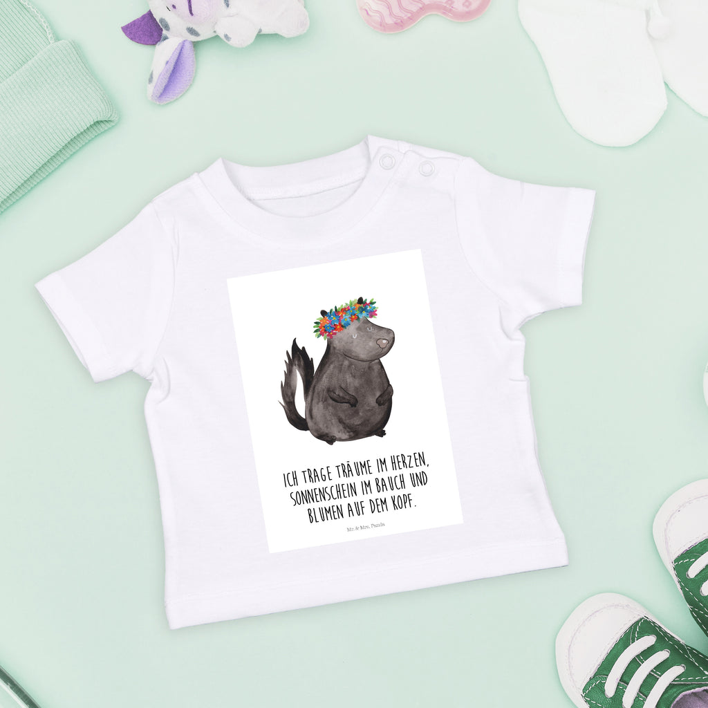 Organic Baby Shirt Stinktier Blumenmaedchen Baby T-Shirt, Jungen Baby T-Shirt, Mädchen Baby T-Shirt, Shirt, Stinktier, Skunk, Wildtier, Raubtier, Stinker, Stinki, Yoga, Namaste, Lebe, Liebe, Lache