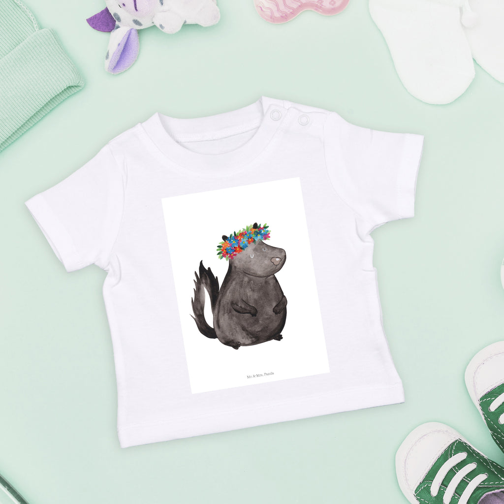 Organic Baby Shirt Stinktier Blumenmaedchen Baby T-Shirt, Jungen Baby T-Shirt, Mädchen Baby T-Shirt, Shirt, Stinktier, Skunk, Wildtier, Raubtier, Stinker, Stinki, Yoga, Namaste, Lebe, Liebe, Lache