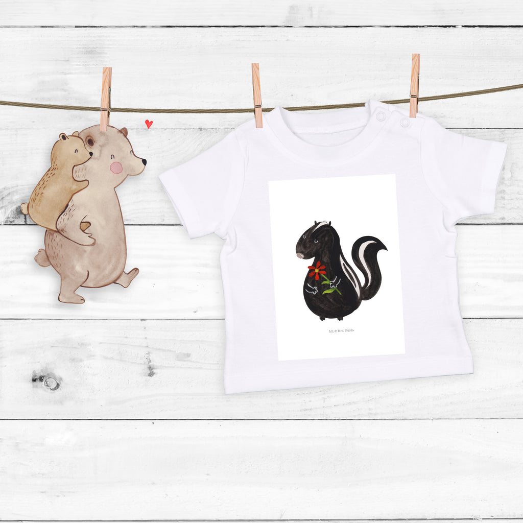 Organic Baby Shirt Stinktier Blume Baby T-Shirt, Jungen Baby T-Shirt, Mädchen Baby T-Shirt, Shirt, Stinktier, Skunk, Wildtier, Raubtier, Stinker, Stinki, Tagträumer, verträumt, Dreams, Träume