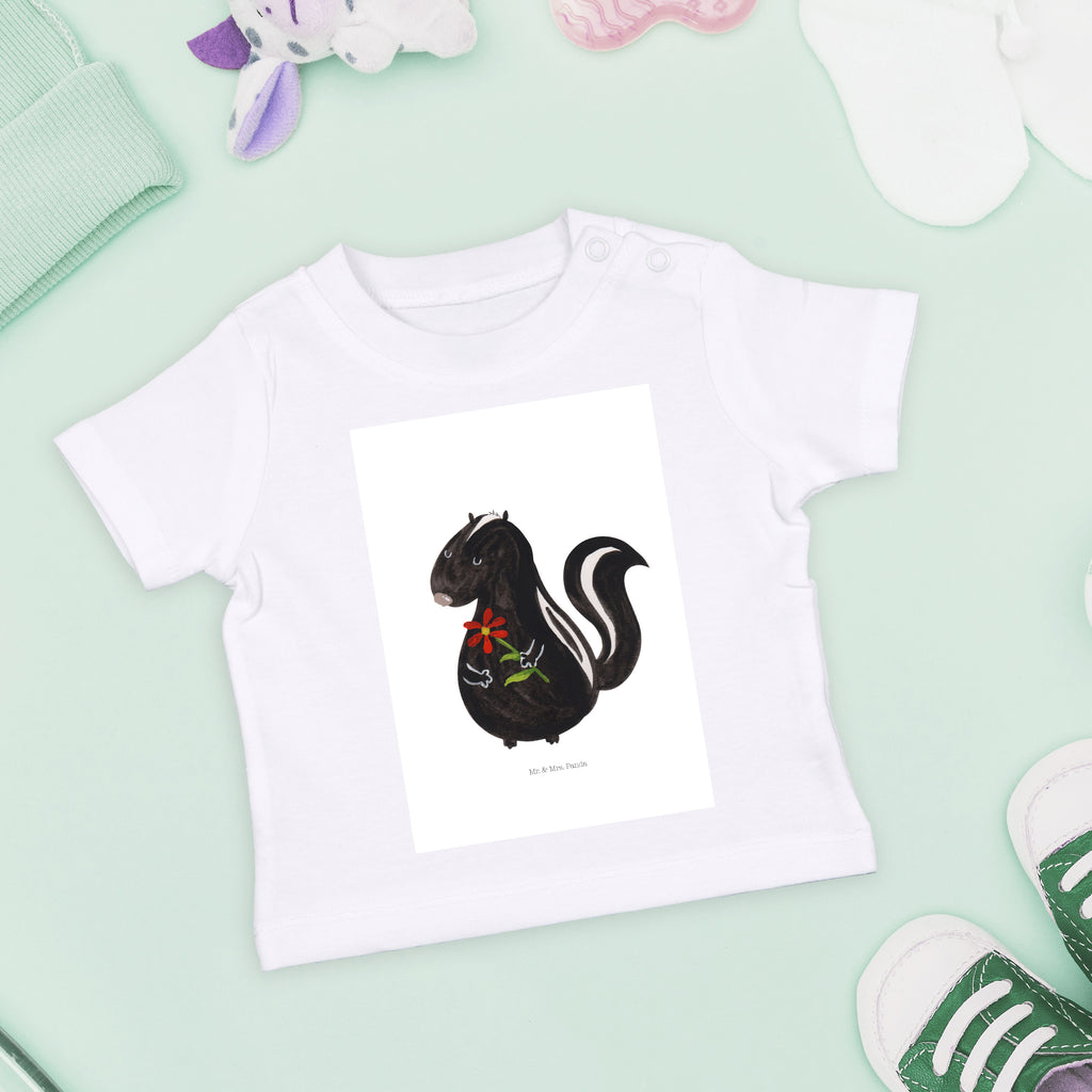 Organic Baby Shirt Stinktier Blume Baby T-Shirt, Jungen Baby T-Shirt, Mädchen Baby T-Shirt, Shirt, Stinktier, Skunk, Wildtier, Raubtier, Stinker, Stinki, Tagträumer, verträumt, Dreams, Träume