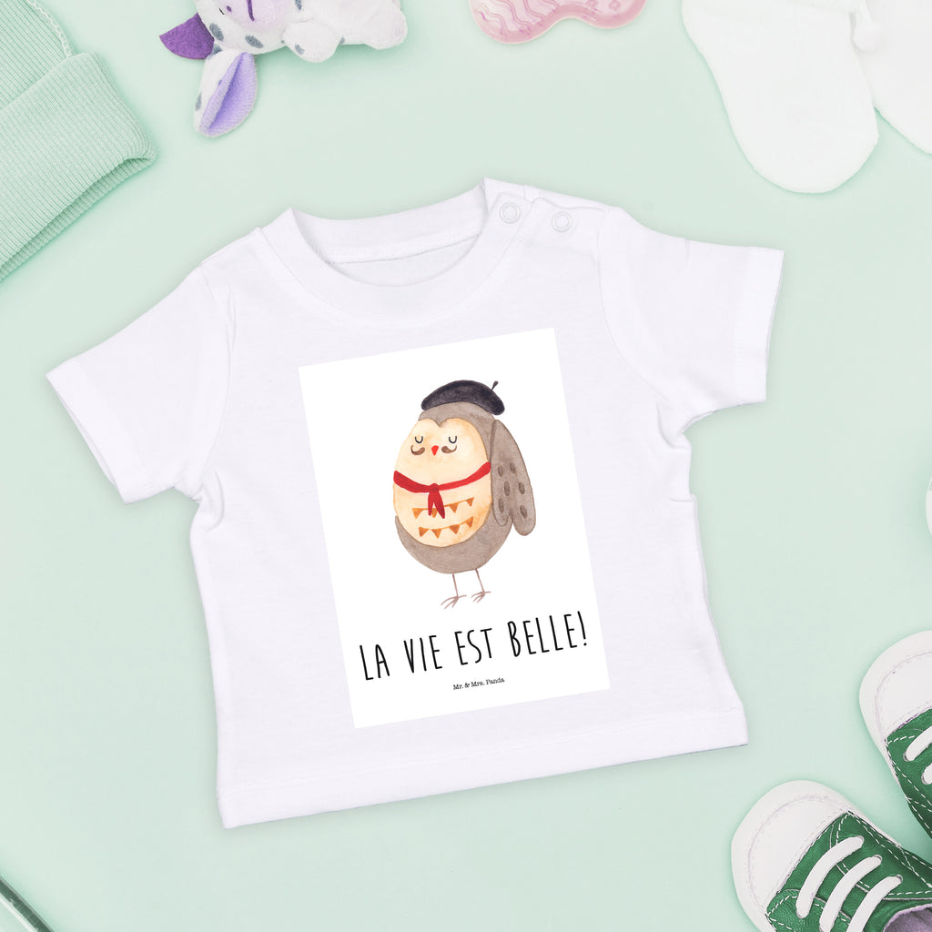 Organic Baby Shirt Eule Französisch Baby T-Shirt, Jungen Baby T-Shirt, Mädchen Baby T-Shirt, Shirt, Eule, Eulen, Eule Deko, Owl, hibou, La vie est belle, das Leben ist schön, Spruch schön, Spruch Französisch, Frankreich