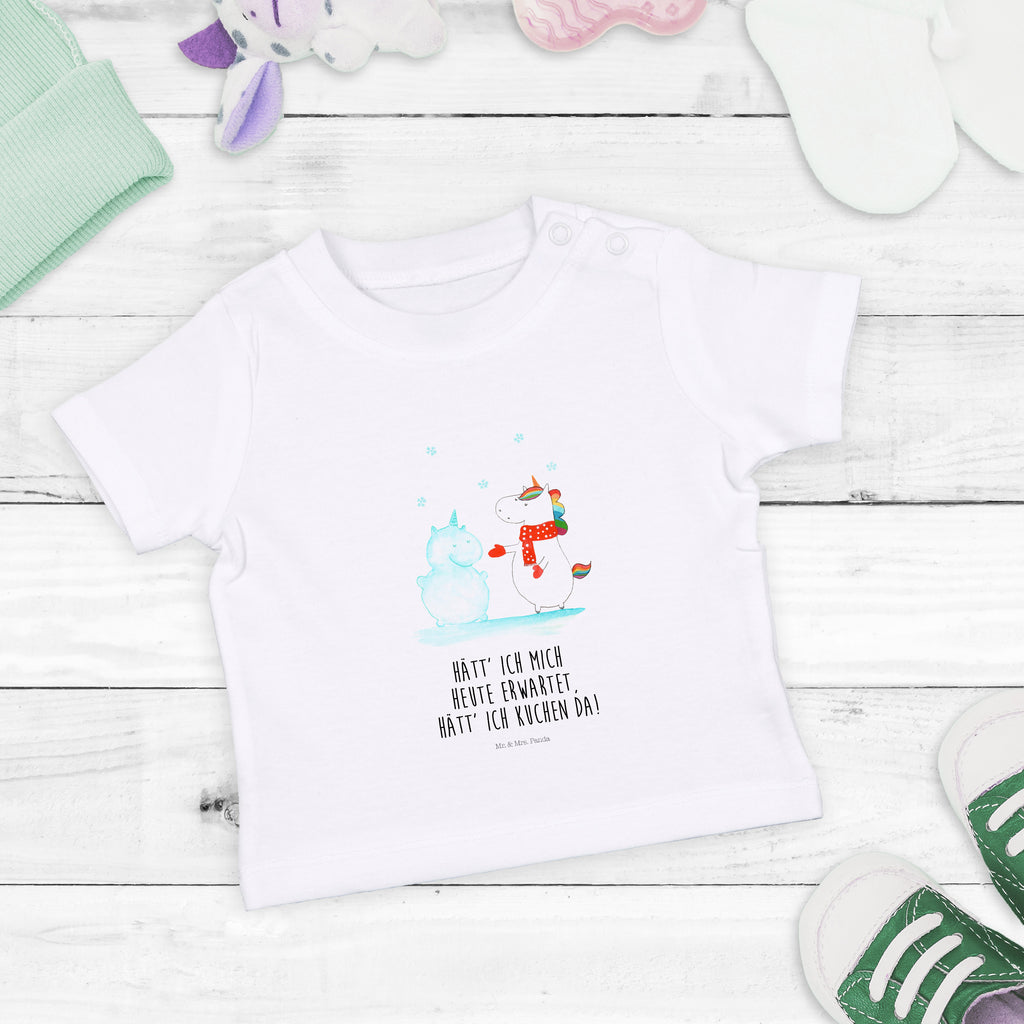 Organic Baby Shirt Einhorn Schneemann Baby T-Shirt, Jungen Baby T-Shirt, Mädchen Baby T-Shirt, Shirt, Einhorn, Einhörner, Einhorn Deko, Pegasus, Unicorn, Schneemann, Winter, Schnee, Kuchen, Weihnachten, kalt, Mütze, Handschuhe, X-Mas