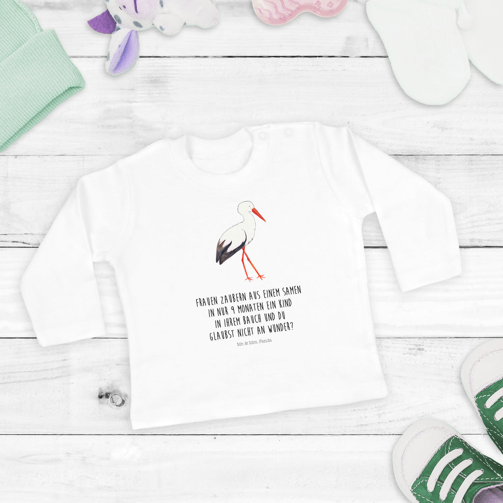 12-18 Monate Baby Longsleeve Storch Mädchen, Jungen, Baby, Langarm, Bio, Kleidung, Tiermotive, Gute Laune, lustige Sprüche, Tiere, Storch, Störche, Schwangerschaft, Geburt, Mutter, Mütter, Mutter werden, Schwanger, Babybauch