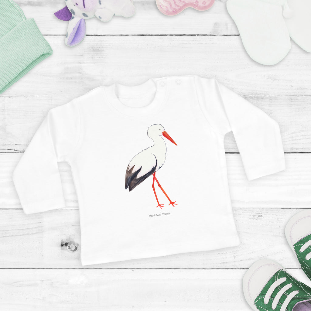 12-18 Monate Baby Longsleeve Storch Mädchen, Jungen, Baby, Langarm, Bio, Kleidung, Tiermotive, Gute Laune, lustige Sprüche, Tiere, Storch, Störche, Schwangerschaft, Geburt, Mutter, Mütter, Mutter werden, Schwanger, Babybauch