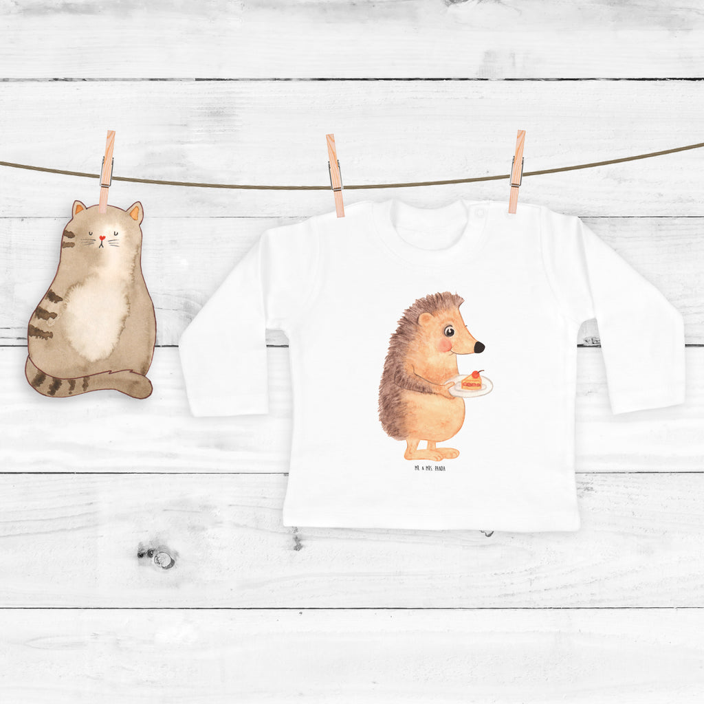 3-6 Monate Baby Longsleeve Igel mit Kuchenstück Mädchen, Jungen, Baby, Langarm, Bio, Kleidung, Tiermotive, Gute Laune, lustige Sprüche, Tiere, Igel, Essen Spruch, Kuchen, Backen Geschenk, Kuchen backen, Einladung Party, Geburtstagskuchen, Torte