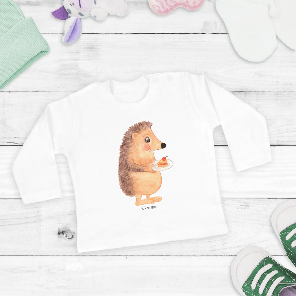 3-6 Monate Baby Longsleeve Igel mit Kuchenstück Mädchen, Jungen, Baby, Langarm, Bio, Kleidung, Tiermotive, Gute Laune, lustige Sprüche, Tiere, Igel, Essen Spruch, Kuchen, Backen Geschenk, Kuchen backen, Einladung Party, Geburtstagskuchen, Torte