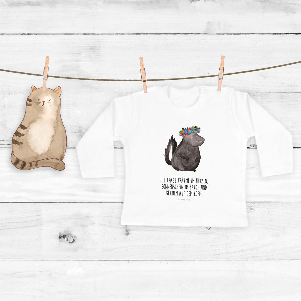 6-12 Monate Baby Longsleeve Stinktier Blumenmaedchen Mädchen, Jungen, Baby, Longsleeve, Langarm, Bio, Kleidung, uni, Langarmshirt, Stinktier, Skunk, Wildtier, Raubtier, Stinker, Stinki, Yoga, Namaste, Lebe, Liebe, Lache
